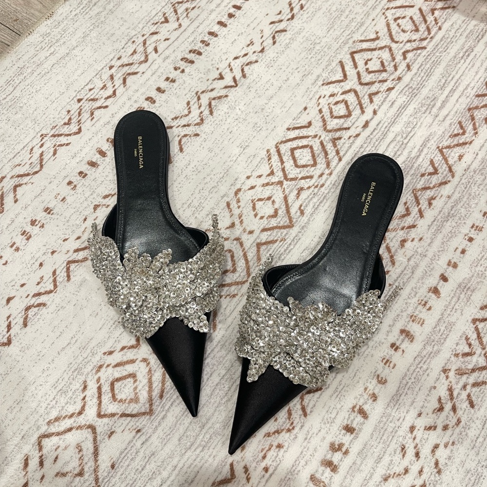 Balenciaga Satin Sequin Embellished Slash Slippers - Picture 2 of 7